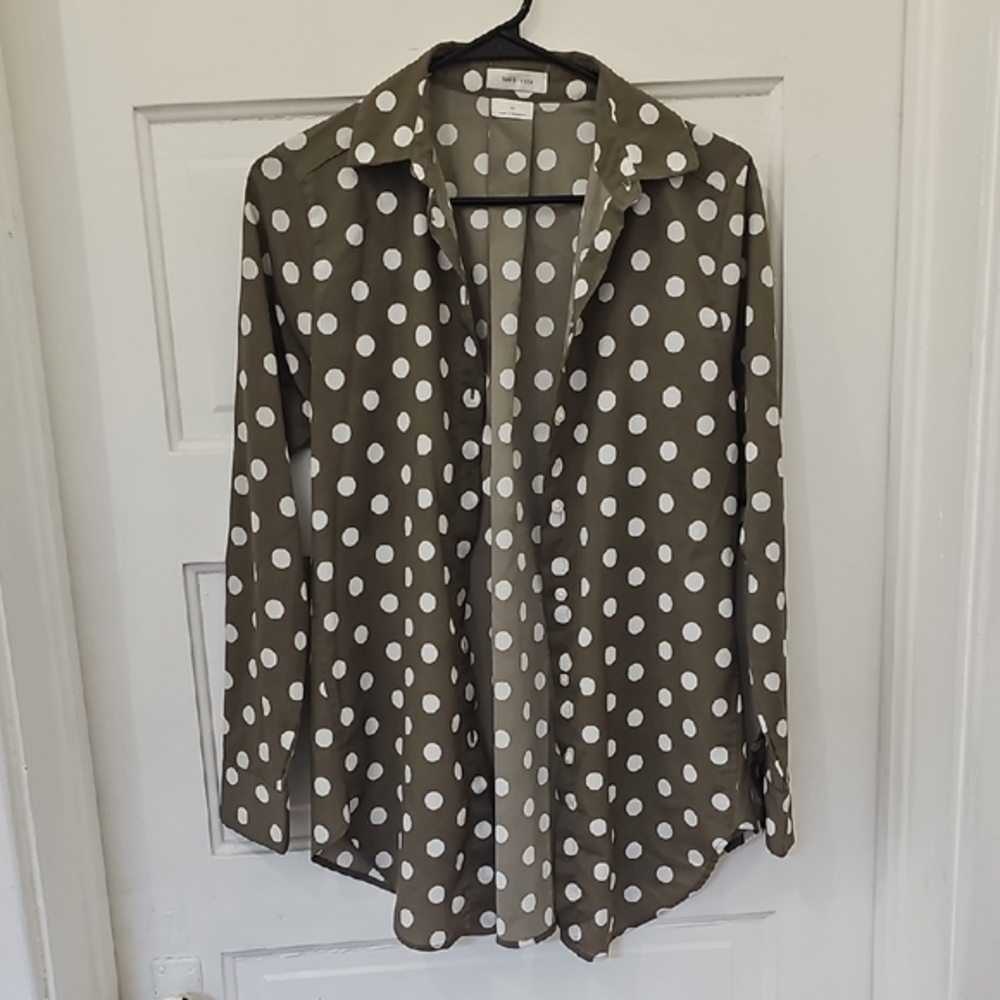 Van Heusen Gray‎ and White Polka Dot Shirt Size XS Classic Vintahe Button Down